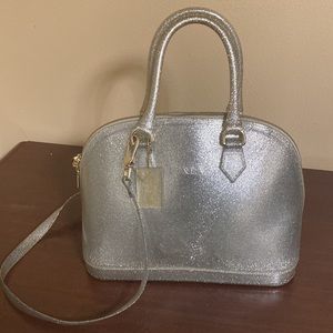 Furla Silver Glitter Dome Crossbody Bag